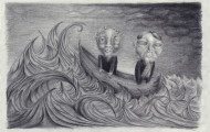 pencil drawing of ocean and boat